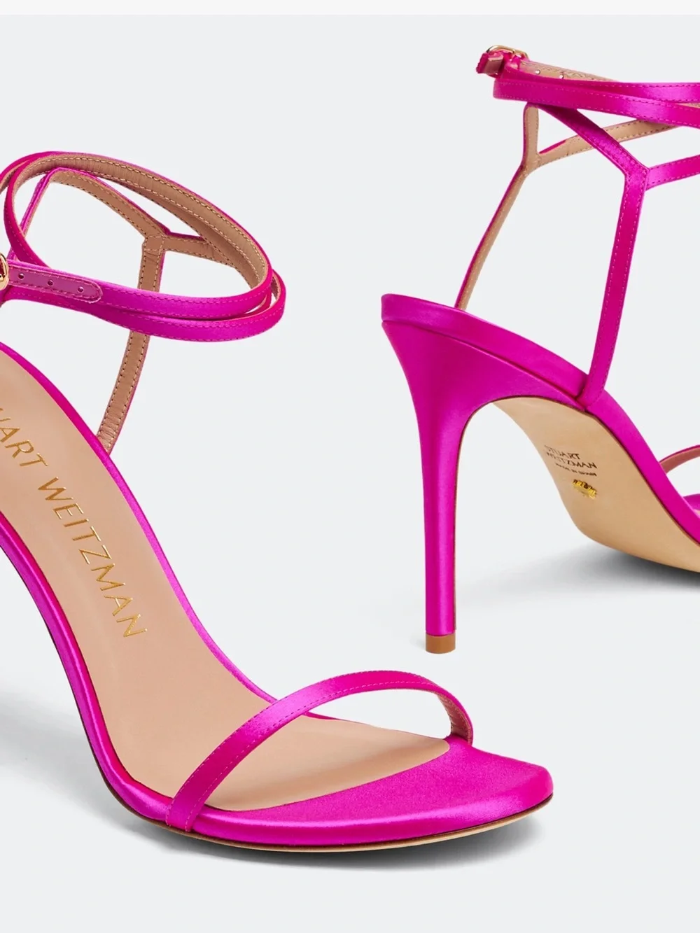 Stuart Weitzman RED leather Ankle-Strap Stiletto Sandals Barelynude 100 wrap 10🔥